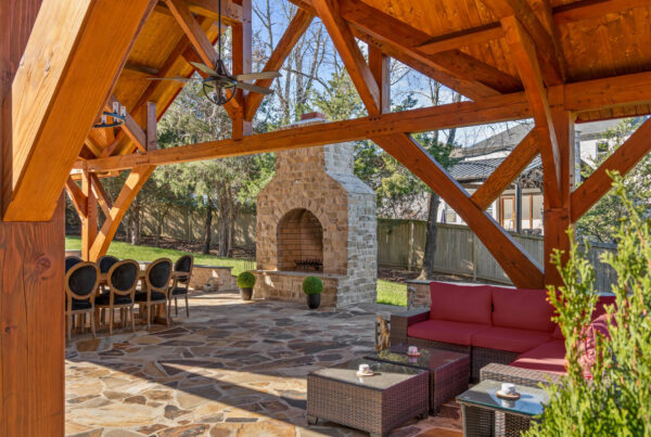 Stone Masonry Wood Burning Fireplace in Timber Frame Outdoor Living Addition | Franklin TN